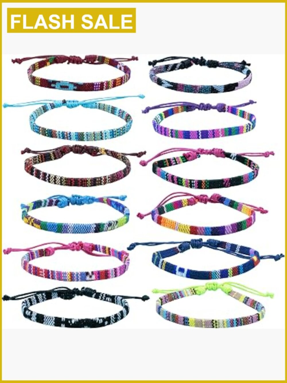 12 Pack Adjustable Woven Friendship Bracelets, Boho Surfer Rope Set